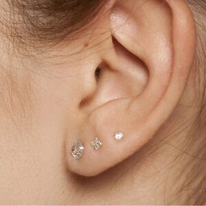 14K Solid Gold Cubic Zirconia Stud Earrings Tiny Round 
2 earrings